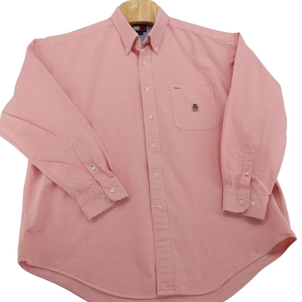 Tommy Hilfiger Mens XL Pink Oxford Long Sleeve Button Down Crest Logo Shirt - Picture 3 of 9